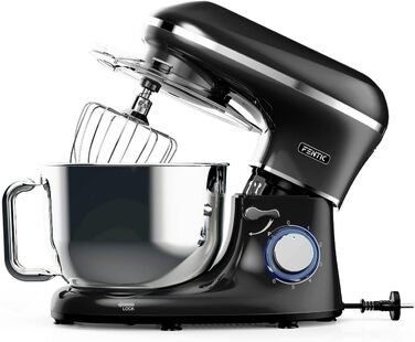 Fentic Stand Mixer - 2000W - Stainless Steel Mixing Bowl (6.2 L) - Stand Mixer with Dough Hook, Beater Hook, Whisk, and Splash Guard - Includes Additional Accessories - Black