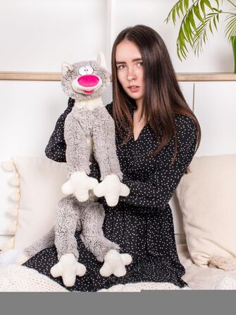 М'яка іграшка-котик FANCY 83 см – плюшова подушка для шиї та бокового сну, сіра, для дітей і дорослих