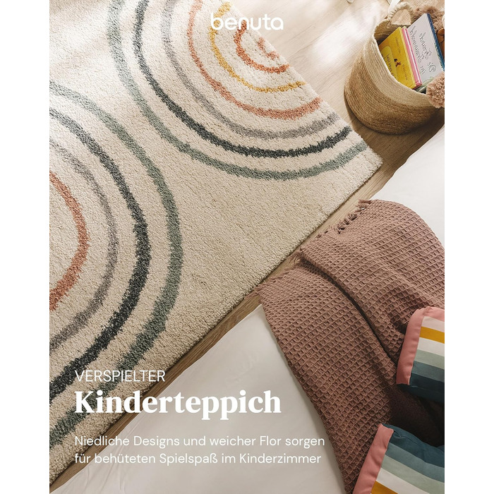 benuta Listen Kids Rug Gobi - Acrylic - Rectangular & in Style: Abstract, Children's Motifs, Stripes, Hygge & Cozy, Scandi Living - Easy Care for Living Room, Bedroom, Multicolor, 140x200 cm
