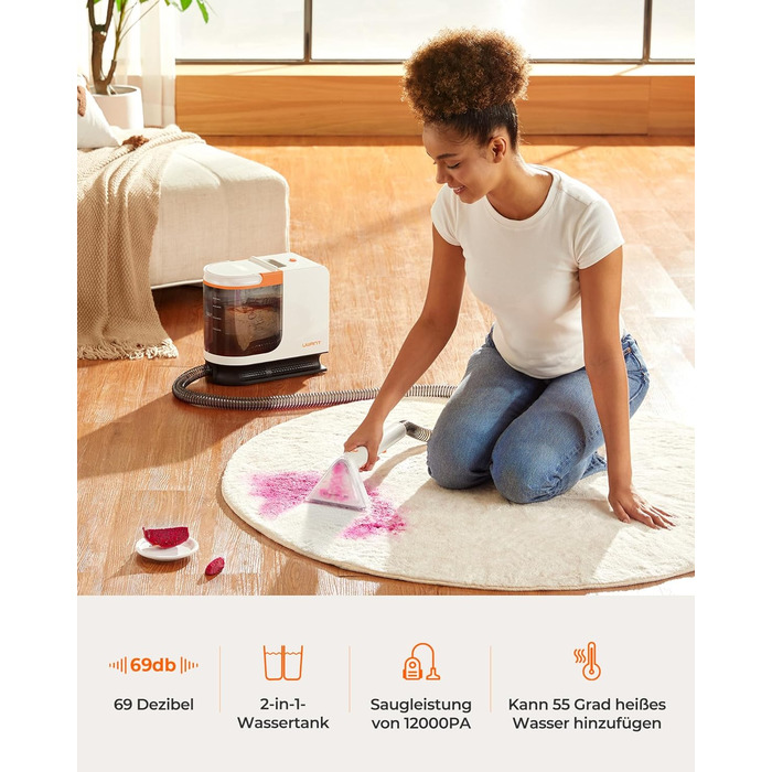 UWANT Пылесос для ковров і м'яких меблів, для диванів, килимів, оббивки, мокрий/сухий, потужність 12000Pa, 70dB (B200 Se)