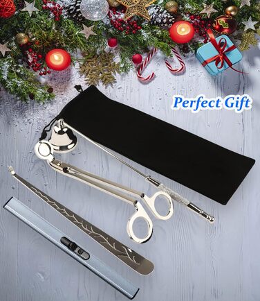 STATABSTA 4-in-1 Candle Accessory Set, Candle Snuffer, Wick Trimmer, Trimmer, and Wick Scoop, Candle Care Set for Gifts, Candle Lovers (Silver)