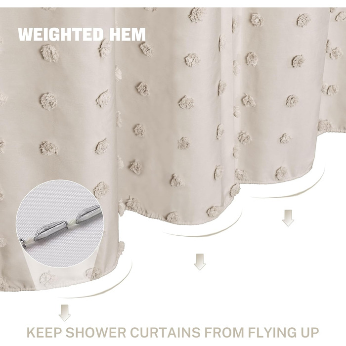 Штора для ванної кімнати Boho в стилі кантрі, тканинна, натуральних кольорів, 183 x 213 см, з гачками, набір, для ванної кімнати