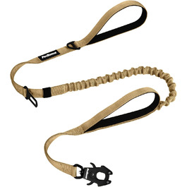 Міцна тактична повідок для собак PetBonus, 1,5м, еластична, з 2 м'якими ручками, страхувальний ремінь для авто, нашийник-антавка для дресирування, для великих та середніх собак (Армійний зелений, Хакі)