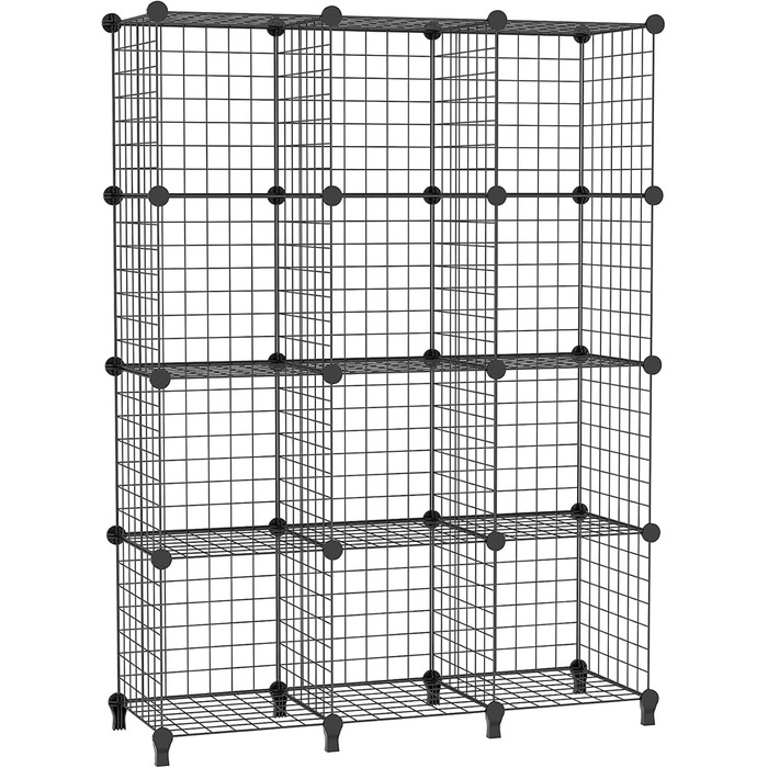 AWTATOS Regal 12 Regal Wire Cube Stackable Shelf Cube DIY Metal Grid Shelf Cube Bookshelf Cube Shelf With Doors For Living Room, Bedroom, Bathroom Black USCIH12BE