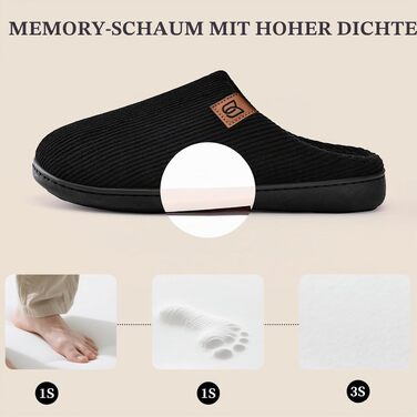 Чоловічі капці WateLves з вельвету та Memory Foam, теплі домашні та вуличні тапочки протиковзкі, смугасті чорні, розмір 43.5 EU