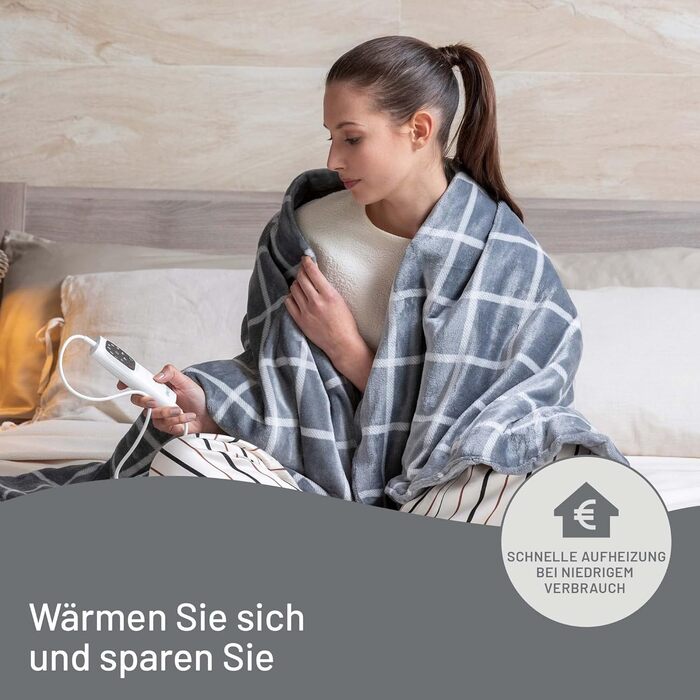 Електрична ковдра Imetec Adapto Velvet Square - 150x95 см, тепла та м'яка, 6 температур, швидкий нагрів, безпечна, пральна