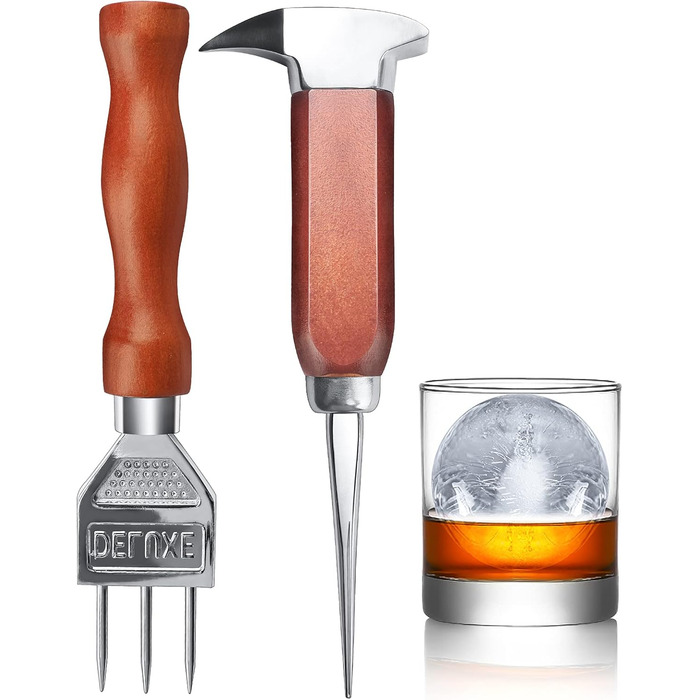 SuproBarware Ice Pick Set with 5-18.2 cm and 17.2 cm Stainless Steel Ice Crusher with Wooden Handle, Japanese Style, Ideal for Bars and Home