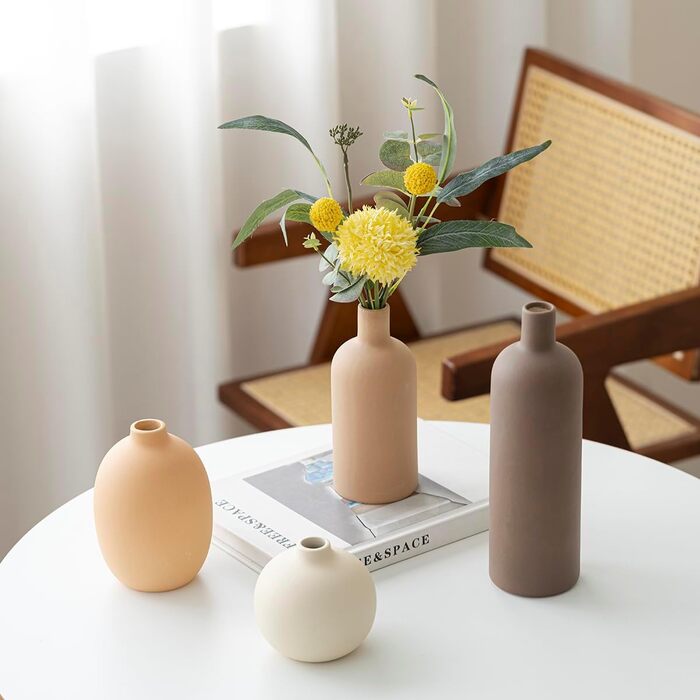 Modern Ceramic Vase Set (4-Piece) - Morandi Colors, Minimalist Table Decor, Nordic Style, Boho Scandinavian Vase Set