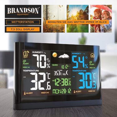 Brandson Weather Station with Color Display - with Outdoor Sensor - DCF Radio Clock Reception Signal - Indoor and Outdoor Temperature - Relative Air Pressure - Barometer - Temperature Trend – Light Sensor - LCD Display