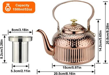 SANQIAHOME® 1.4 Liter Stainless Steel Teapot with Infuser, with Tea Strainer Handle, Induction Compatible - (Copper Color, 1500ml)