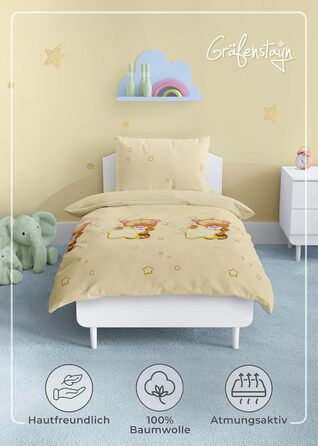 Набір постільної білизни для дітей Gräfenstayn® з мотивами тварин (жирафа та слон) та інтегрованою блискавкою, 100% бавовна (ренфорс) - ковдра 135x100 см, подушка 60x40 см