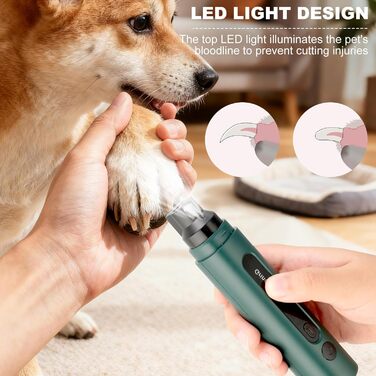 Електричний точило для собачих кігтів VINATO з LED-підсвічуванням, 5 швидкостей, тихе та перезаряджуване, для малих, середніх та великих собак