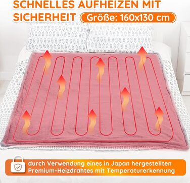 Електрична ковдра Mia&Coco з автовимкненням 180x130 см, 10 температурних режимів, таймер 9 годин, захист від перегріву, пральна машина, фланелева ковдра для ліжка, дивана та вітальні, сіра (130x160 см, сіра)