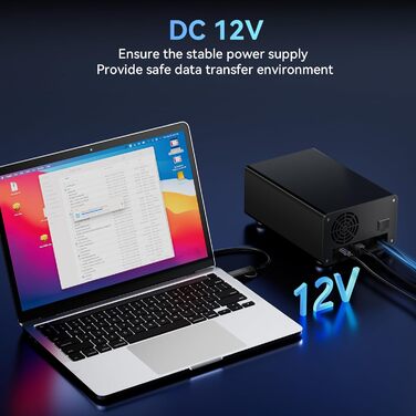 Корпус для жорстких дисків 10Gbps Dual Bay з алюмінію та вентилятором для 2.5/3.5 SATA HDD/SSD з USB A/C 3.2, Hot Swappable, Daisy Chain, DAS (без RAID/NAS)