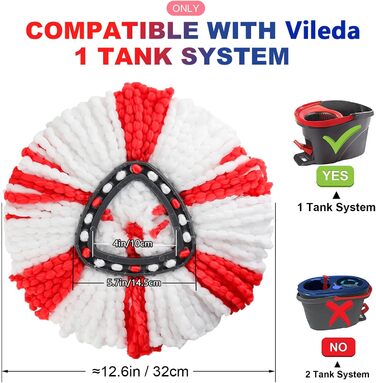 4 Microfiber Mop Replacement Head for Vileda Turbo Mop, Replacement Cover Compatible with Vileda EasyWring Spin Mop and Clean Turbo Floor Mop