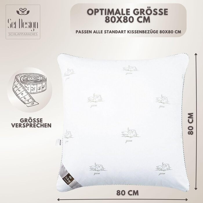 sei Design Pillowcases 80x80 2-Piece Set Sleep Pillows with Down-like Feel - 100% Softest Microfiber - Pillows 80x80 2-Piece Set Allergy-Friendly Sofa Pillows Decorative Cushions for Couch Bed 80 x 80 cm Swan 2