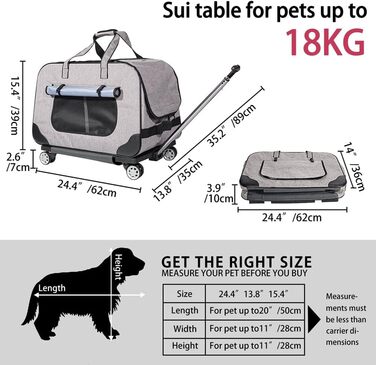 Переносний переноска для тварин з телескопічною ручкою, сіра. Ідеально для собак та котів, з колесами.