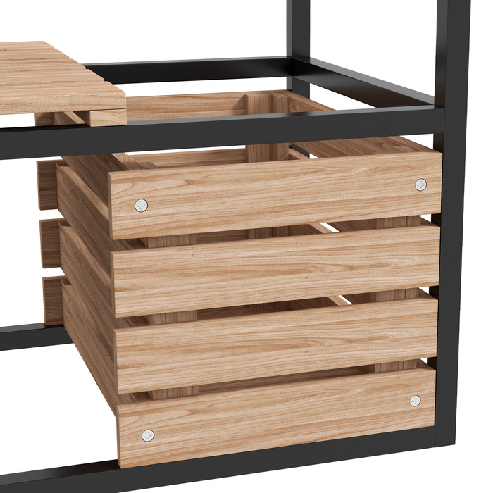 Outsunny Wooden Raised Garden Bed 2-Tier Flower Box with Storage Elevated Vegetable Bed with Interior Fleece Herb Bed Light Brown 83 x 39 x 100 cm