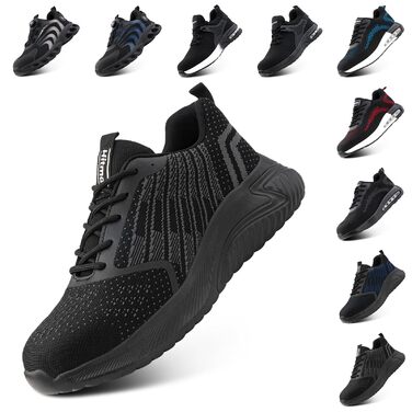 Черевики робочі чоловічі/жіночі Hitmars, захисні черевики зі сталевим підноском, зручні кухарські черевики, легкі черевики, черевики для дахів, чорні/сині, EU36-48 (46 EU, чорні робочі черевики)