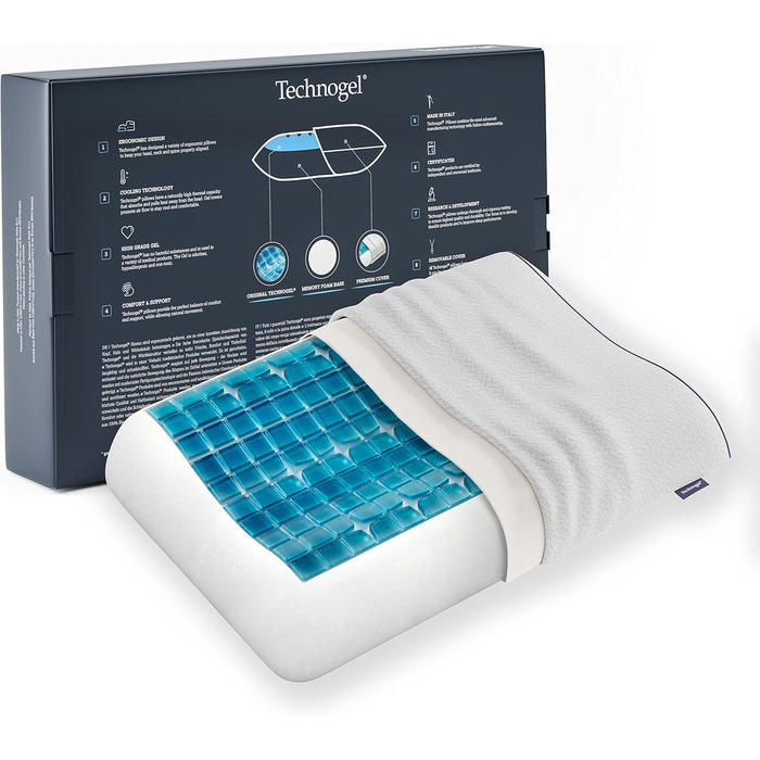 Technogel New Generation Original Anatomic Orthopedic Neck Pillow Antibacterial, Cervical Gel Pillow for Back & Side Sleepers incl. Pillowcase 09cm Height