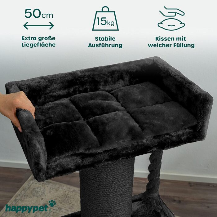 HAPPYPET Драбина для котів 'Mick', велика, стабільна, 103 см - преміум якість, 600 г плюшу, товстий стержень 18 см, велика площа для відпочинку, масивна кігтеточка для важких котів (наприклад, Мейн-кун), антрацит, 103 см