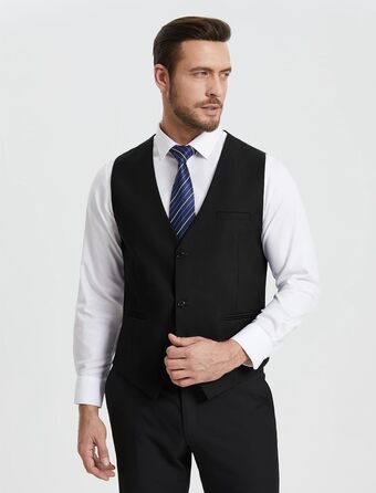 Жилет чоловічий HISDERN для весілля, елегантний, slim fit, класичний, однотонний, для наречених, смокінг, з кишенями, 3 ґудзики, S-4XL, чорний
