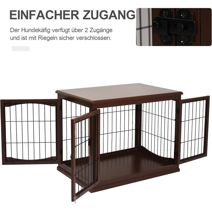 Клітка для собак PawHut: міцна будка з 2 входами, замок, для маленьких собак, коричнева, 58,5 x 81 x 66 см