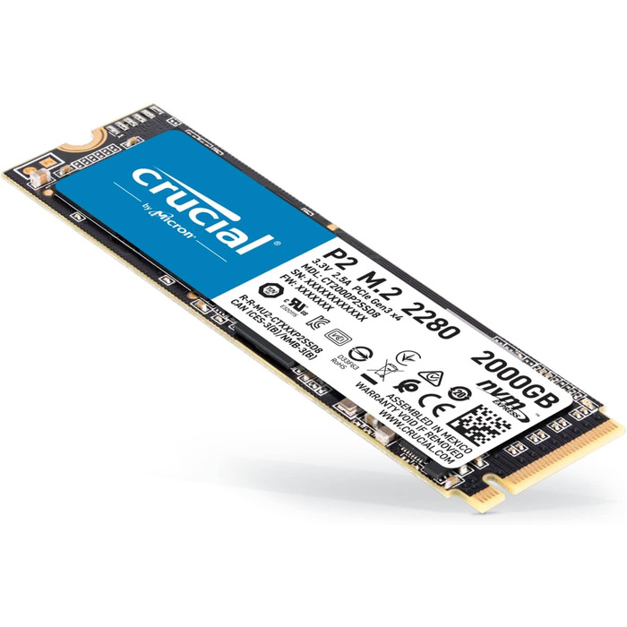 SSD Crucial P2 2TB M.2 PCIe Gen3 NVMe - внутрішній накопичувач, 2400 МБ/с