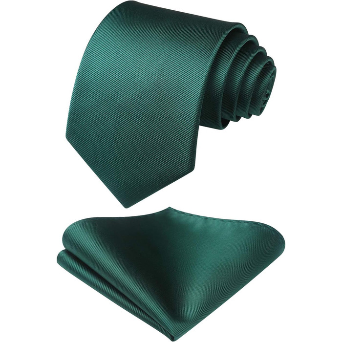 HISDERN Комплект краватки, нагрудного хустинки та краваткової затискачки для весілля. Однотонні кольори, універсальний розмір, зелений.