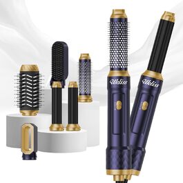 UKLISS 6-в-1 Стайлер для волосся та фен Pro: набір для створення локонів, випрямлення, сушіння, іонізація, Airbrush, подарунок для жінок, блакитний/рожевий