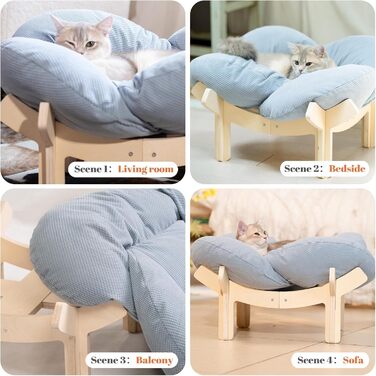 Кішка ліжко CheerPals, квітка, 55x55 см, велике, м'яке, для всіх котів, білий (світло-блакитний)