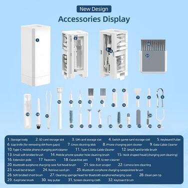 Набір для чищення клавіатури 32 в 1: для ноутбука, iPhone, AirPods та екрану. Комплект для чищення ПК з кріпленням для клавіш та очисником екрану. Ідеально для геймінгу та офісу