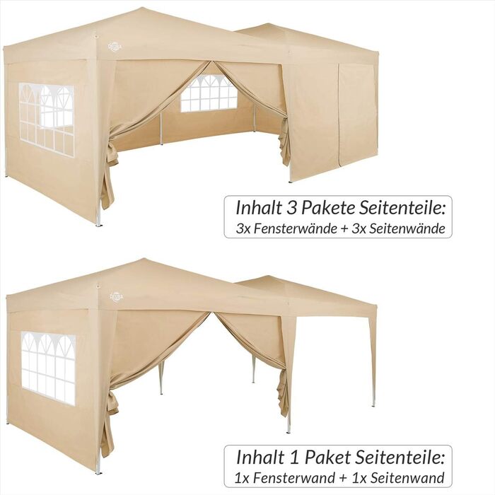 Deuba® 2-Piece Side Walls, 3x2 m each, Water-Repellent, Side Windows, Zipper, Tie-Down Straps, Gazebo, Folding Gazebo, Garden Tent, Party Tent, 6x3m (Beige)