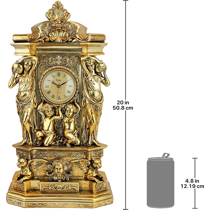 Design Toscano Chateau Chambord Classic Fireplace Clock, Polyresin, Gold-Finish, 51 cm