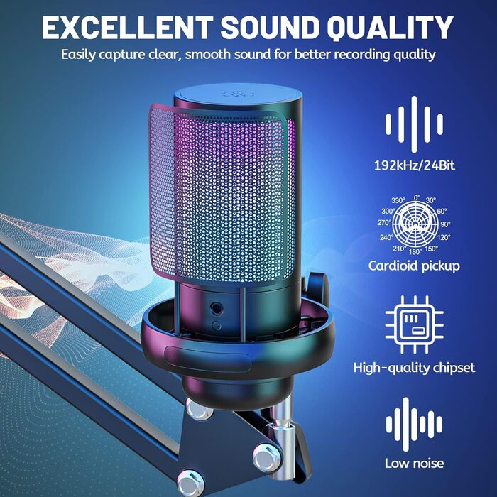 USB мікрофон для геймінгу та стримінгу: конденсаторний мікрофон з виносним кріпленням, кабель 1.5м, сумісний з PC, PS4/PS5, iOS/Windows/Android