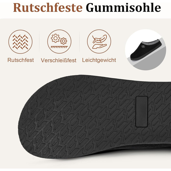 Тапочки халатні Ruyi: теплі фетрові тапочки для дому та вулиці (чорні, 40 EU) з підтримкою склепіння стопи та антиковзкою підошвою