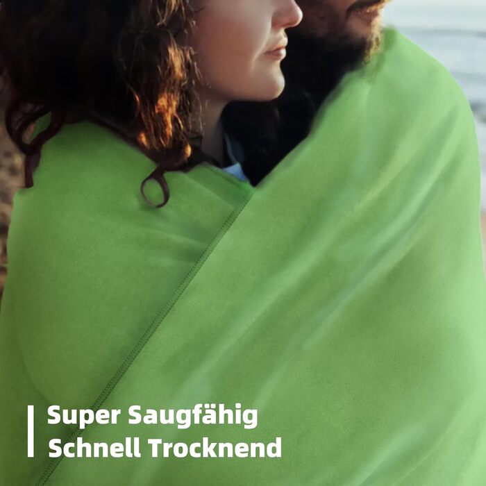 Набір з 3-х рушників з мікрофібри: великий (180х80 см) та 2 маленькі (80х40 см). Швидковисихаючі рушники з мікрофібри для спорту, пляжу, ванни та подорожей (зелені)