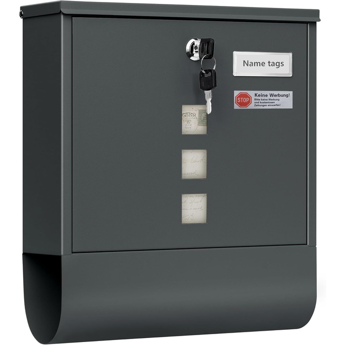 Поштовий ящик WOLTU з газетницею та вікном, замок, табличка для імені, вуличний, антрацит 37x37x10.5 см