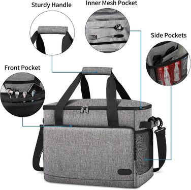 Термосумка-холодильник Lubardy 30L сірого кольору: велика, складана, водонепроникна, для пікніка та обіду