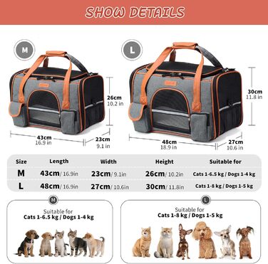 Транспортна переноска для котів та собак PETCUTE, сіра (L)