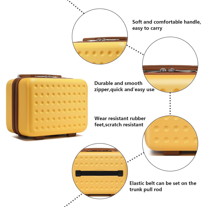 Чемодан-валіза KONO з жорсткою оболонкою, 76x50x31 см, білий (жовтий, косметичка)