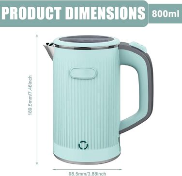 Електричний чайник-термос 800 мл, 600 Вт, для подорожей та кемпінгу, з нержавіючої сталі, для чаю та кави (зелений)