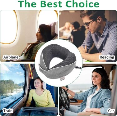 Набір подушок для шиї з маскою для сну, берушами та чохлом, знімний чохол, подушка для шиї з піною з пам'яті, 360° ергономічна підтримка, для автомобіля, літака та подорожей