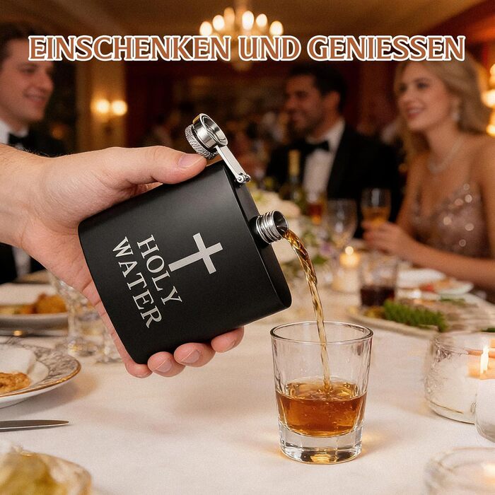 Фляга PRETYZOOM з нержавіючої сталі, чорна 'Свята вода' для віскі, не протікає, ідеальна для подарунку чоловікам на День батька, вечірки, піших прогулянок, кемпінгу