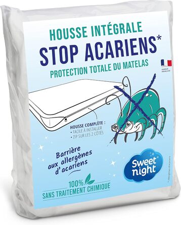 SWEET NIGHT - Fitted Mattress Cover 160x200 cm | Anti-Bed Bugs and Anti-Mites | Fully Protects Your Mattress | Zipper Closure | Without Chemical Treatment | Depth up to 30 cm