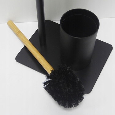 Підлоговий ергономічний йоржик для унітаза з тримачем для паперу, матовий чорний метал