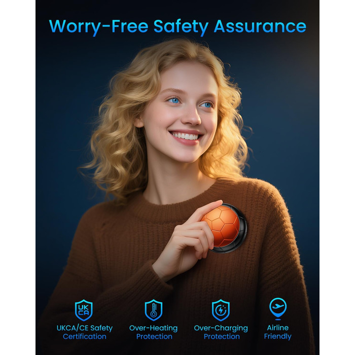 Електричні грілки для рук 2 шт. | Змінні, з 3 режимами нагріву та 20 годинами тепла, USB, для холодної погоди, Outdoor, Indoor (Помаранчевий)