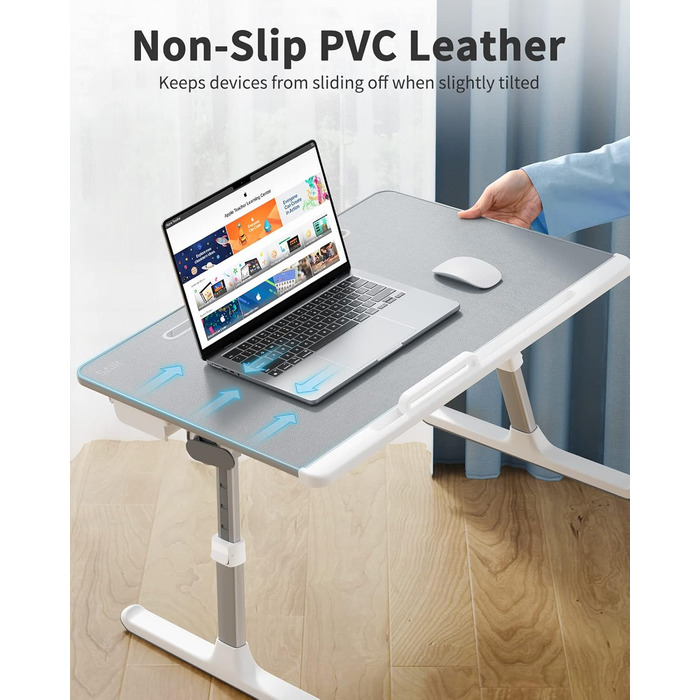 Підставка для ноутбука SAIJI: регульований стіл з PVC-шкіри з шухлядою для зберігання. Підходить для дивану, софи та підлоги.