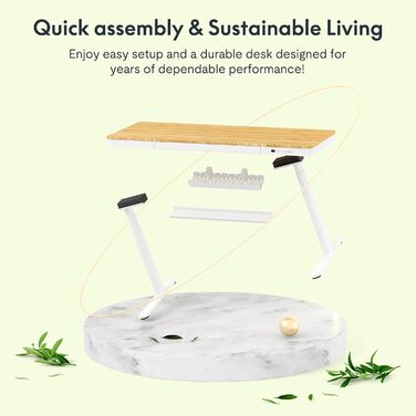 FLEXISPOT Electric Standing Desk with LED Display, Memory, USB & Drawer - 140x70cm Bamboo/White (with Qi Charging)