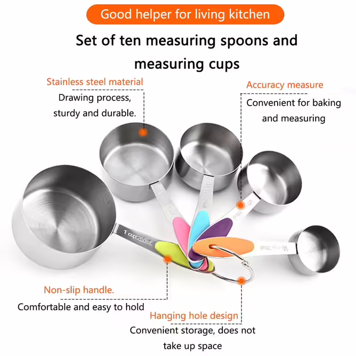 Stainless Steel Measuring Spoon Set - 10-Piece Set with Scale, Coffee Spice Measuring Spoons
